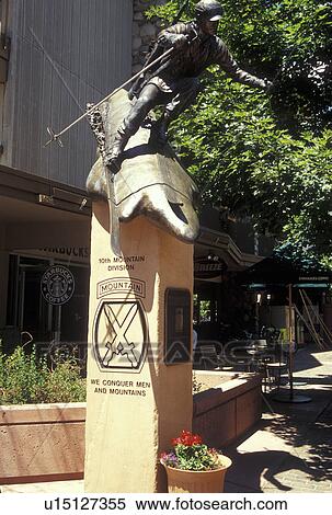 Stock Photography -  Aspen, CO, Colorado, Statue of a skier in downtown Aspen, resort town. Fotosearch