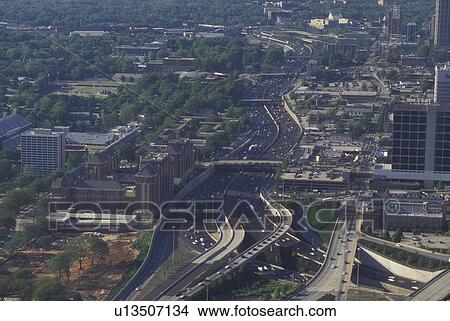 Atlanta, GA, Georgia, Aerial view of downtown Atlanta facing North, from Westin Peachtree Plaza Hotel, I75-85 View Large Photo Image Picture - Atlanta, GA, Georgia, Aerial view of downtown Atlanta facing North, from Westin Peachtree Plaza Hotel, I75-85. Fotosearch