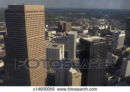 Atlanta, GA, Georgia, Aerial view of downtown Atlanta facing South, from Westin Peachtree Plaza Hotel View Large Photo Image Stock Photo - Atlanta, GA, Georgia, Aerial view of downtown Atlanta facing South, from Westin Peachtree Plaza Hotel. Fotosearch
