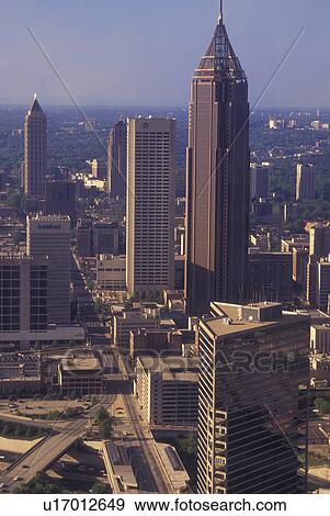 Stock Photo -  Atlanta, GA, Georgia, Aerial view of downtown Atlanta facing North, Nations Bank Building. Fotosearch