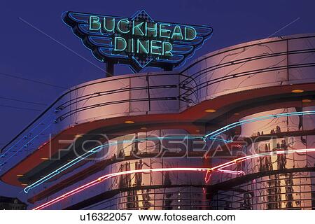 Atlanta, GA, Georgia, Buckhead, Buckhead Diner, neon lights, evening, restaurant View Large Photo Image Stock Photo - Atlanta, GA, Georgia, Buckhead, Buckhead Diner, neon lights, evening, restaurant. Fotosearch