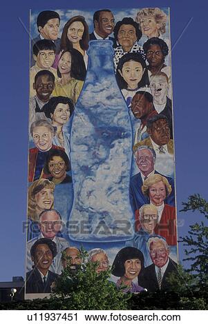 Stock Image -  Atlanta, GA, Georgia, Coca-Cola wall mural, famous Georgia people. Fotosearch
