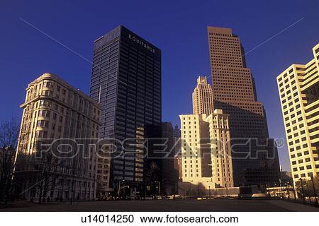 Stock Image -  Atlanta, GA, Georgia, Downtown skyline from Woodruff Park. Fotosearch