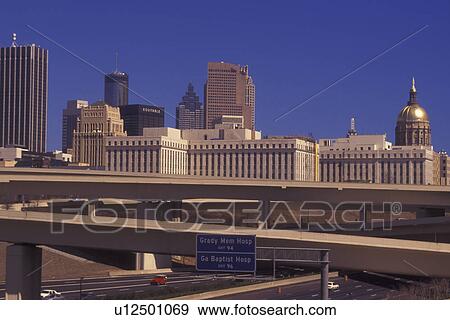 Atlanta, GA, Georgia, downtown, skyline, State Capitol Building, I-85/75 View Large Photo Image Stock Photo - Atlanta, GA, Georgia, downtown, skyline, State Capitol Building, I-85/75. Fotosearch