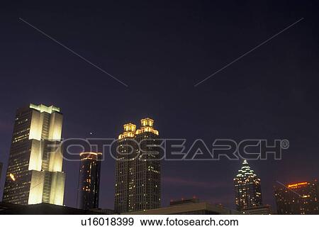 Atlanta, GA, Georgia, Downtown, skyline, high-rise buildings, evening View Large Photo Image Stock Photo - Atlanta, GA, Georgia, Downtown, skyline, high-rise buildings, evening. Fotosearch