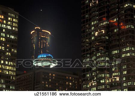Stock Photograph -  Atlanta, GA, Georgia, Downtown, high-rise buildings, evening. Fotosearch