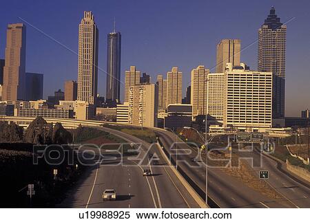 Stock Photography -  Atlanta, GA, Georgia, Downtown skyline, Freedom Parkway, expressway, road. Fotosearch