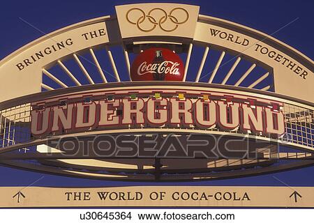 Picture -  Atlanta, GA, Georgia, Underground Atlanta/World of Coca-Cola, Olympic sign. Fotosearch