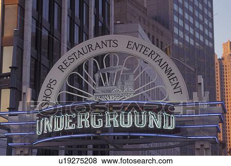 Stock Photo -  Atlanta, GA, Georgia, Underground Atlanta, entrance sign. Fotosearch