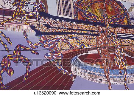 Stock Image -  Atlanta, GA, Georgia, Wall mural, 80 by 30 foot Uniting Colors of the World '96. Fotosearch