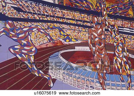 Stock Photo -  Atlanta, GA, Georgia, Wall mural, 80 by 30 foot Uniting Colors of the World '96. Fotosearch