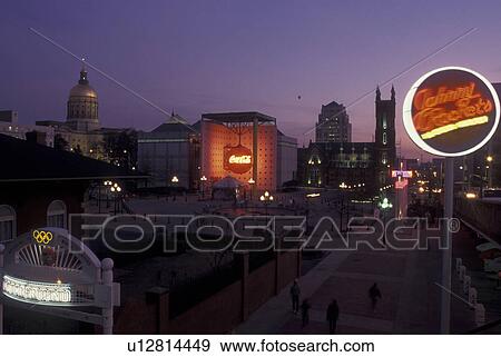 Stock Photo -  Atlanta, GA, Georgia, World of Coca-Cola at Underground Atlanta, State Capitol, evening. Fotosearch