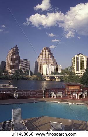 Austin, TX, Texas, Colorado River, downtown skyline from Hyatt Regency swimming pool View Large Photo Image Stock Photograph - Austin, TX, Texas, Colorado River, downtown skyline from Hyatt Regency swimming pool. Fotosearch
