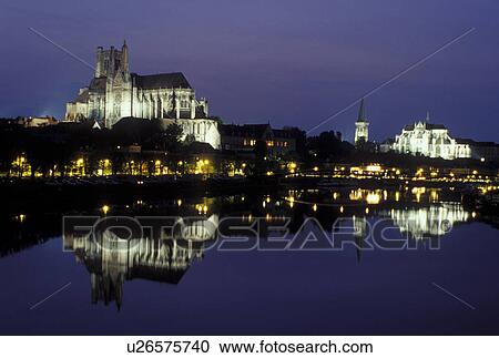 Auxerre, Burgundy, Bourgogne, France, Yonne, Europe, wine region, Cathedral St. Etienne and the city of Auxerre reflect in the calm waters of the Yonne River in the evening. View Large Photo Image Stock Image - Auxerre, Burgundy, Bourgogne, France, Yonne, Europe, wine region, Cathedral St. Etienne and the city of Auxerre reflect in the calm waters of the Yonne River in the evening.. Fotosearch