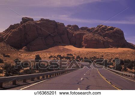 Stock Image -  AZ, Arizona, Navajo Indian Reservation along Route 89 at Antelope Pass, road. Fotosearch