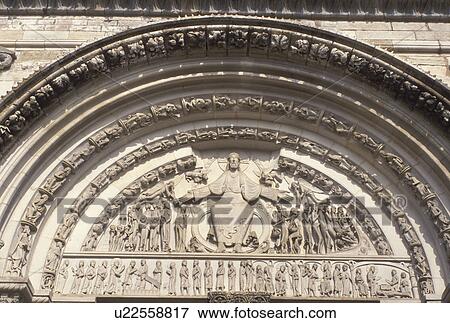 Stock Photo -  Basilique Sainte Madeleine, Veselay, Burgundy, France, Yonne, Bourgogne, Europe, wine region, Fatade of the Basilique Ste-Madelaine in the town of Veselay.. Fotosearch