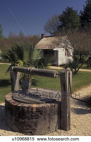 Stock Photography -  Baton Rouge, LA, Louisiana, Louisiana State University Rural Life Museum, Well, Slave Cabin. Fotosearch