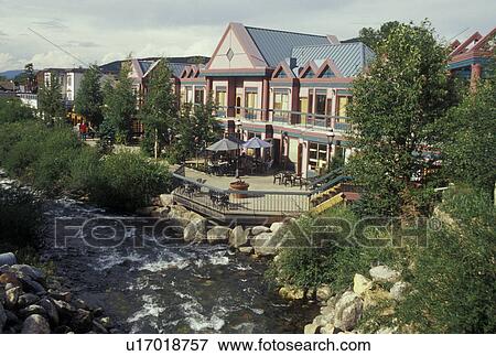 Stock Photo -  Breckenridge, CO, Colorado, Blue River, downtown, resort town, riverfront. Fotosearch