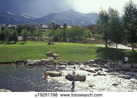 Breckenridge, CO, Colorado, People wading in Blue River, resort town View Large Photo Image Stock Photo - Breckenridge, CO, Colorado, People wading in Blue River, resort town. Fotosearch