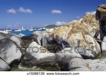 Stock Photo -  British Virgin Islands, Virgin Gorda, The Baths, BVI, Devils Bay National Park, Caribbean, Scenic view of the rocky coastline of Devils Bay Nat'l Park at The Baths on Virgin Gorda on the Caribbean Sea.. Fotosearch