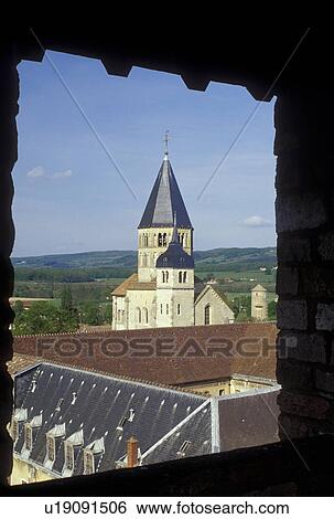 Stock Photograph -  Burgundy, Cluny, France, Bourgogne, Saone-et-Loire, Europe, wine region, Eglise Abbatiale the Abbey Church in the town of Cluny.. Fotosearch