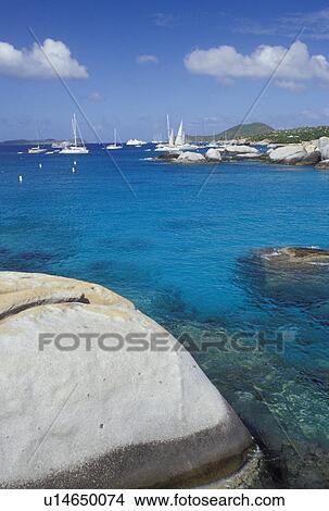 Picture -  BVI, The Baths, Virgin Gorda, British Virgin Islands, Caribbean, Scenic view of the rocky coastline of Devils Bay Nat'l Park at The Baths on Virgin Gorda on the Caribbean Sea.. Fotosearch