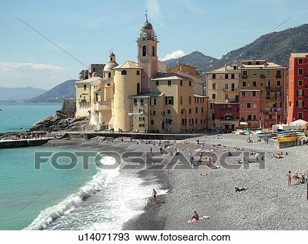 Camogli, Italy, Liguria, Riviera di Levante, Ligurian Riviera, Europe, The beach along the waterfront of the resort town of Camogli along the Ligurian Sea. View Large Photo Image Stock Image - Camogli, Italy, Liguria, Riviera di Levante, Ligurian Riviera, Europe, The beach along the waterfront of the resort town of Camogli along the Ligurian Sea.. Fotosearch