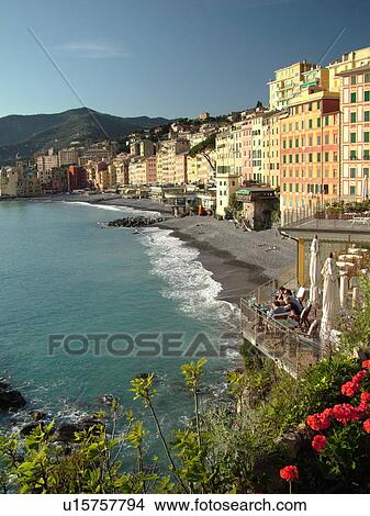 Camogli, Riviera di Levante, Liguria, Italy, Ligurian Riviera, Europe, Scenic view of the waterfront of the resort town of Camogli along the Ligurian Sea. View Large Photo Image Picture - Camogli, Riviera di Levante, Liguria, Italy, Ligurian Riviera, Europe, Scenic view of the waterfront of the resort town of Camogli along the Ligurian Sea.. Fotosearch