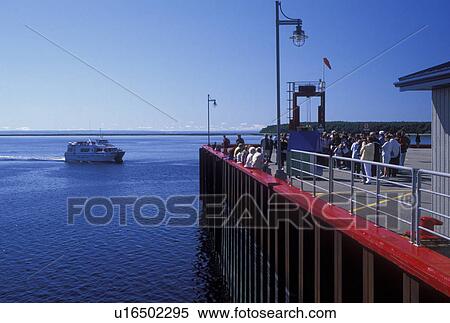 Stock Photography -  Canada, Baie-Sainte-Catherine, Quebec, Whale-watching expedition along the St. Lawrence (Fleuve Saint-Laurent) and Saguenay Rivers in the town of Baie-Ste-Catherine.. Fotosearch
