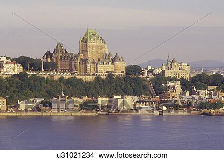 Canada, Quebec City, Quebec, Scenic view of Old Quebec (Vieux Quebec) and the Chateau Frontenac along the St. Lawrence River (Fleuve Saint-Laurent) from Levis. View Large Photo Image Picture - Canada, Quebec City, Quebec, Scenic view of Old Quebec (Vieux Quebec) and the Chateau Frontenac along the St. Lawrence River (Fleuve Saint-Laurent) from Levis.. Fotosearch
