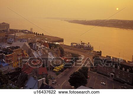 Canada, Quebec City, Quebec, View of Vieux Port (Old Port) on the St. Lawrence River (Fleuve Saint-Laurent) at sunrise in Quebec City. View Large Photo Image Stock Image - Canada, Quebec City, Quebec, View of Vieux Port (Old Port) on the St. Lawrence River (Fleuve Saint-Laurent) at sunrise in Quebec City.. Fotosearch