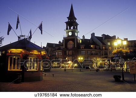 Canada, Quebec, Laurentians, Mount Tremblant, Tremblant Resort Village at night in the Laurentian Mountains. View Large Photo Image Picture - Canada, Quebec, Laurentians, Mount Tremblant, Tremblant Resort Village at night in the Laurentian Mountains.. Fotosearch