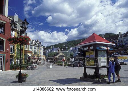 Stock Image -  Canada, Quebec, Laurentians, Mount Tremblant, Tremblant Resort Village in the Laurentian Mountains.. Fotosearch