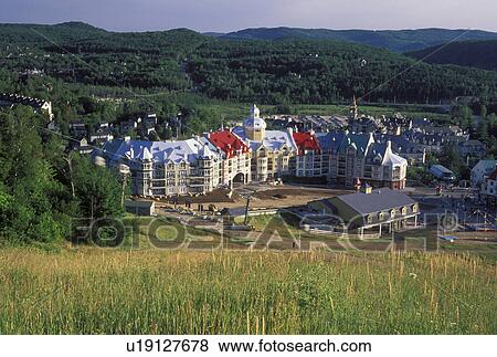 Stock Photo -  Canada, Quebec, Laurentians, Mount Tremblant, Scenic view of the Tremblant Resort in the Laurentian Mountains.. Fotosearch