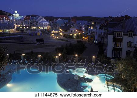 Canada, Quebec, Laurentians, Mount Tremblant, Tremblant Resort Village at night in the Laurentian Mountains. View Large Photo Image Stock Photography - Canada, Quebec, Laurentians, Mount Tremblant, Tremblant Resort Village at night in the Laurentian Mountains.. Fotosearch