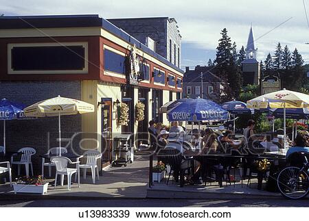 Canada, Quebec, Laurentians, Outdoor cafT in the town of Val David. View Large Photo Image Stock Photo - Canada, Quebec, Laurentians, Outdoor cafT in the town of Val David.. Fotosearch