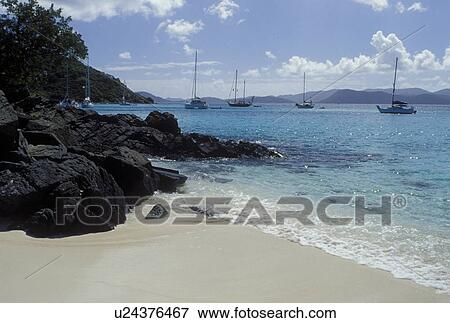 Caribbean, beach, Jost Van Dyke, British Virgin Islands, BVI, View of beach and boats anchored in White Bay on Jost Van Dyke Island on the Caribbean Sea. View Large Photo Image Stock Photo - Caribbean, beach, Jost Van Dyke, British Virgin Islands, BVI, View of beach and boats anchored in White Bay on Jost Van Dyke Island on the Caribbean Sea.. Fotosearch