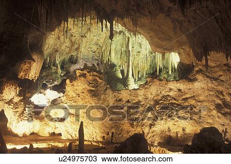 Stock Image -  Carlsbad Caverns National Park, NM, New Mexico, Hall of Giants in Big Room. Fotosearch