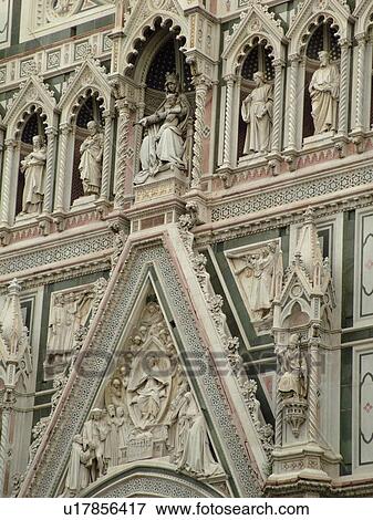 Stock Photo -  cathedral, Florence, Tuscany, Italy, Firenza, Toscana, Europe, The ornate fatade of the Duomo in the Piazza Del Duomo in the city of Florence.. Fotosearch