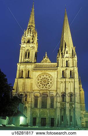 cathedral, France, Chartres, Eure et Loir, Centre, Europe, 13th Century Notre Dame Cathedral illuminated at night in the village of Chartres. View Large Photo Image Stock Photo - cathedral, France, Chartres, Eure et Loir, Centre, Europe, 13th Century Notre Dame Cathedral illuminated at night in the village of Chartres.. Fotosearch