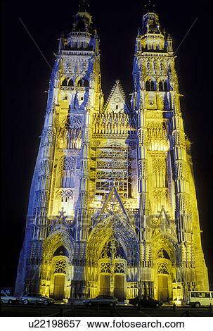 cathedral, Loire Valley, Loire Castle Region, Tours, France, Europe, Indre-et-Loire, Centre, Cathedrale St. Gatien in the city of Tours at night. View Large Photo Image Stock Photo - cathedral, Loire Valley, Loire Castle Region, Tours, France, Europe, Indre-et-Loire, Centre, Cathedrale St. Gatien in the city of Tours at night.. Fotosearch