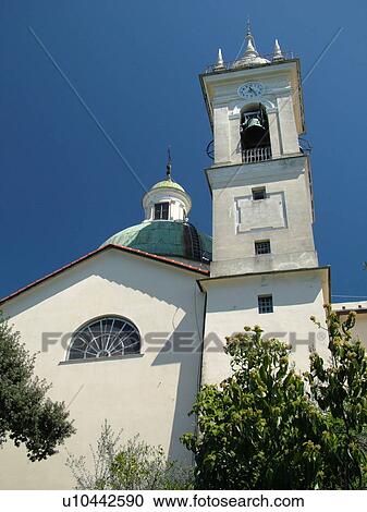 Stock Image -  cathedral, San Rocco, Liguria, Italy, Riviera di Levante, Ligurian Riviera, Europe, Duomo in the village of San Rocco.. Fotosearch