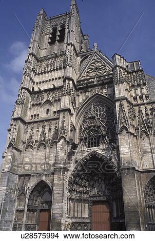 Picture -  Cathedrale Saint Etienne, Auxerre, Burgundy, France, Yonne, Bourgogne, Europe, wine region, 12th century Cathedral St. Etienne in the city of Auxerre.. Fotosearch
