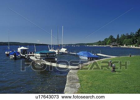 Stock Image -  Cazenovia, NY, New York, Cazenovia Lake, marina. Fotosearch