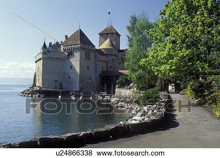 Chateau de Chillon, castle, Switzerland, Montreux, Vaud, Lake Geneva, Europe, Chateau de Chillon a 13th century fortress along the lakeshore of Lac Leman in the Canton of Vaud. View Large Photo Image Stock Photo - Chateau de Chillon, castle, Switzerland, Montreux, Vaud, Lake Geneva, Europe, Chateau de Chillon a 13th century fortress along the lakeshore of Lac Leman in the Canton of Vaud. . Fotosearch