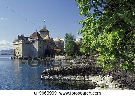 Chateau de Chillon, Switzerland, Montreux, Vaud, Lake Geneva, Europe, Chateau de Chillon a 13th century fortress along the lakeshore of Lac Leman in the Canton of Vaud. View Large Photo Image Stock Photo - Chateau de Chillon, Switzerland, Montreux, Vaud, Lake Geneva, Europe, Chateau de Chillon a 13th century fortress along the lakeshore of Lac Leman in the Canton of Vaud. . Fotosearch