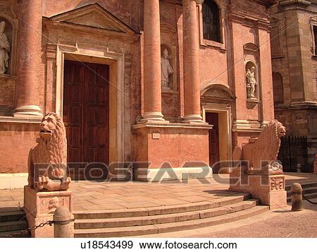 church, Italy, Emilia-Romagna, Reggio nell'Emilia, Europe, 15th-century Chiesa di San Prospero guarded by red marble lion statues in the town of Reggio Emilia. View Large Photo Image Stock Photo - church, Italy, Emilia-Romagna, Reggio nell'Emilia, Europe, 15th-century Chiesa di San Prospero guarded by red marble lion statues in the town of Reggio Emilia.. Fotosearch