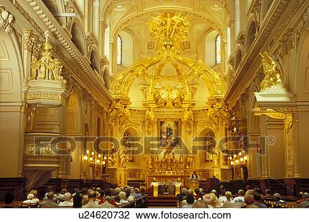Stock Image -  church, Quebec City, Canada, Quebec, Interior of Basilica Notre Dame de Quebec in Vieux Quebec (Old Quebec).. Fotosearch