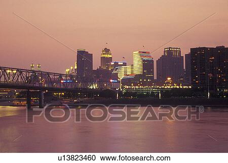 Cincinnati, OH, Ohio, Downtown skyline along the Ohio River, evening View Large Photo Image Stock Image - Cincinnati, OH, Ohio, Downtown skyline along the Ohio River, evening. Fotosearch