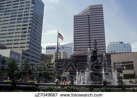 Stock Photo -  Cincinnati, OH, Ohio, Fountain Square, downtown skyline. Fotosearch